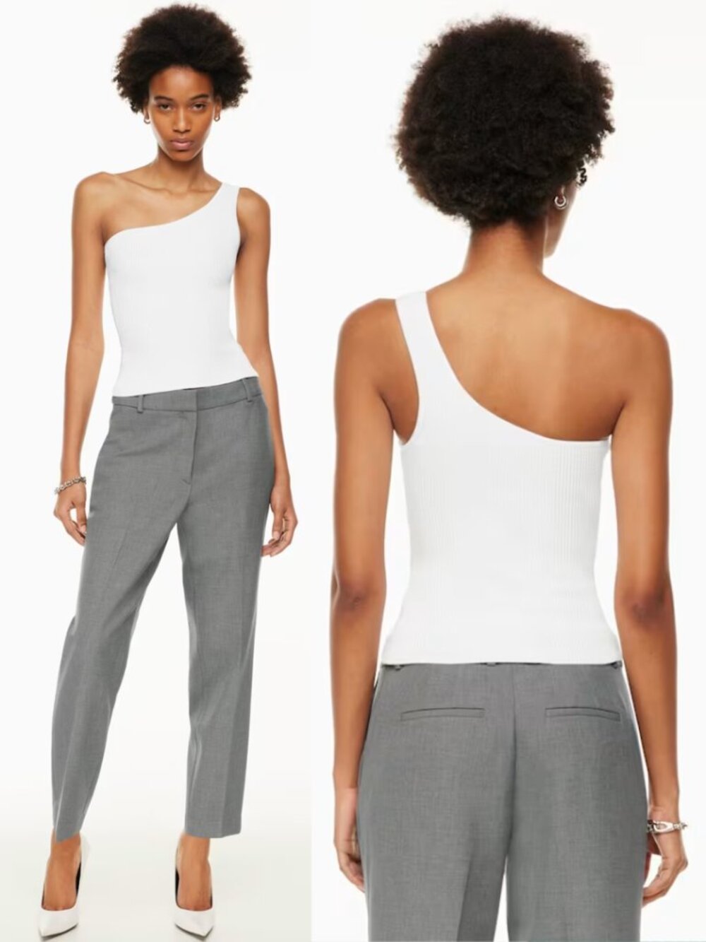 Babaton White Sculpt Knit One Shoulder Tank